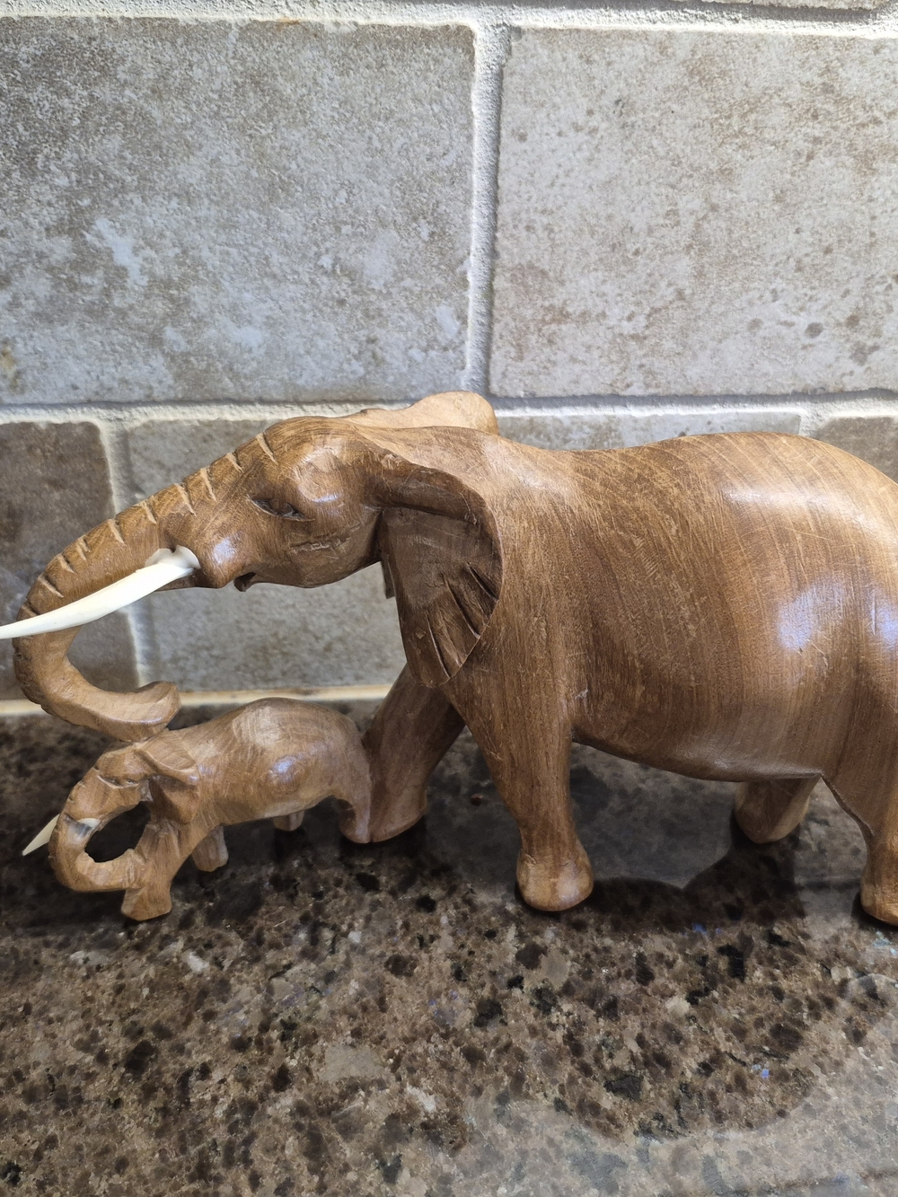 Elephant with Baby Hand Carved Beautiful Wood Figurine‎